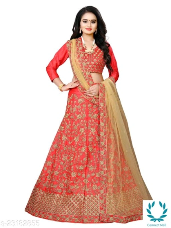 Beautiful Semi Stitched  lehenga Choli - Free Size, Red, Silk ,Dupatta Fabric : Net, Embroidered, Multipack :1